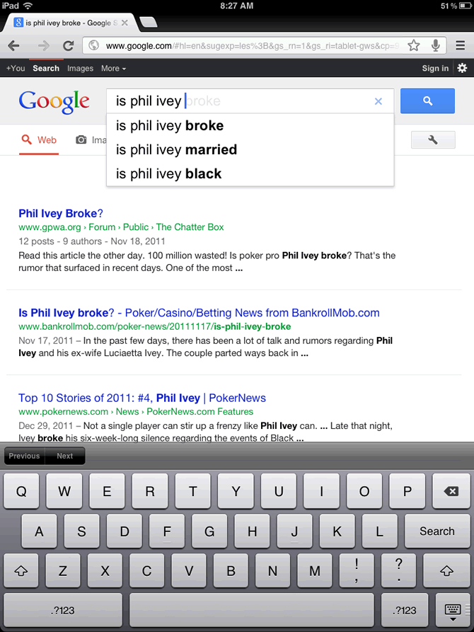 Phil Ivey Google search suggestions
