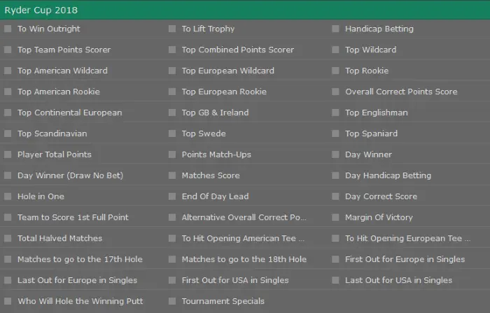 Bet365 Ryder Cup Betting Lines