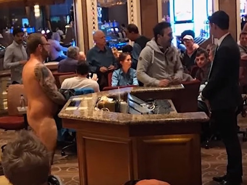 Naked guy at Bellagio a T-1200 from the future