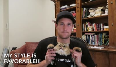 Brad Owen with Cosmo the Poker Cat