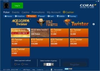 Playing Coral Poker Twister Sit and Gos through the iPoker Network