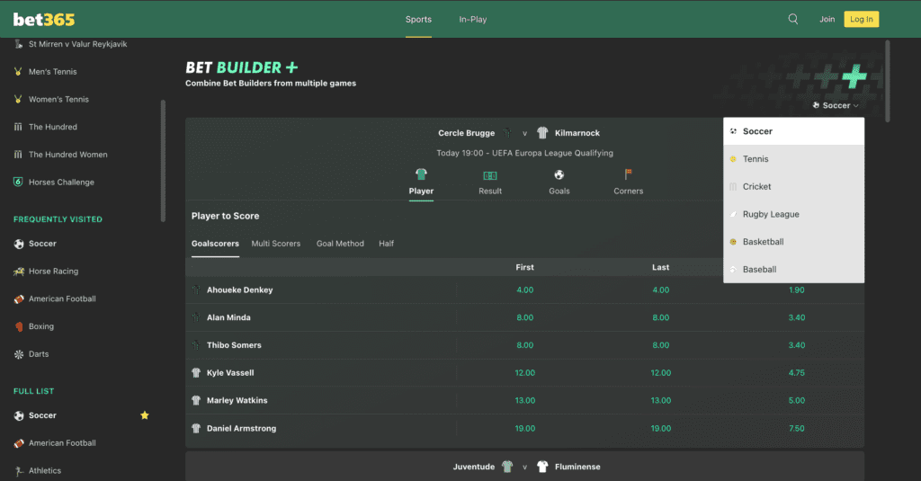 Bet Builder + Main Page at bet365