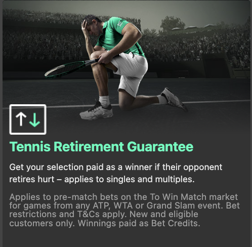 Tennis Retirement Guarantee at bet365 Sport