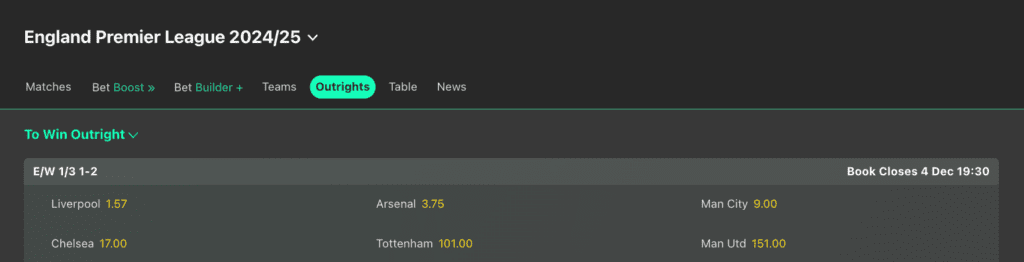 Liverpool's Dominance EPL Odds at bet365