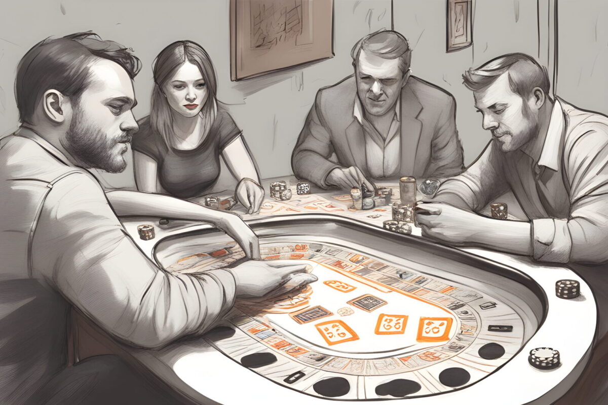 a DIY home casino night with friends pencil sketch, drawing, trending on artstation, by Jackson Pollock, warm color palette