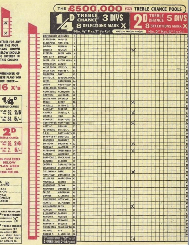Football Pools Old COupon Entry