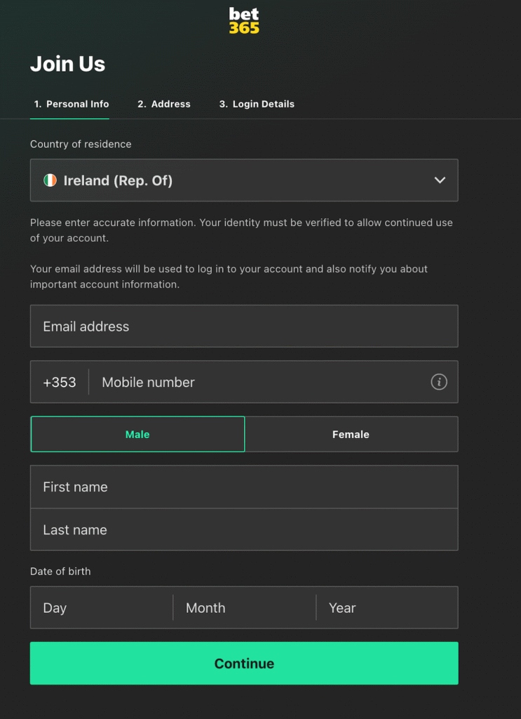 bet365 Ireland sign-up