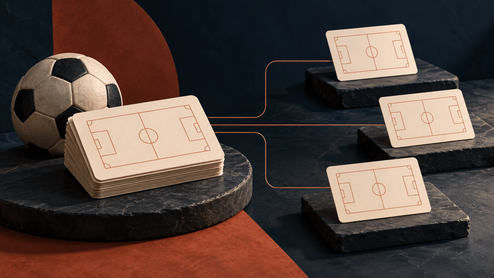 Editorial illustration of a football and grouped selection cards