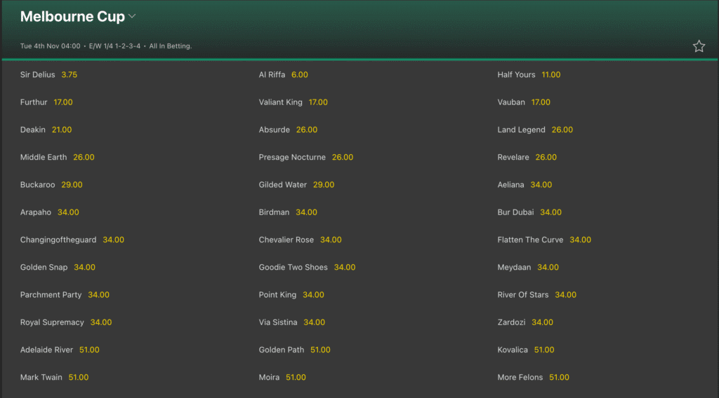 Melbourne Cup Odds at bet365