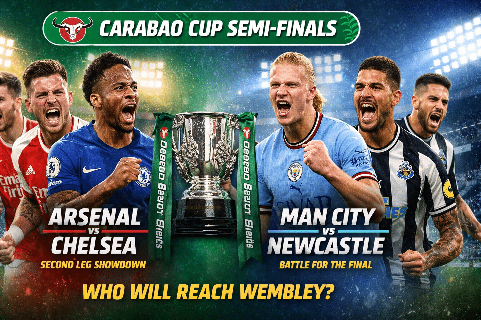 Carabao Cup Semi Finals Second Legs Arsenal v Chelsea, Man City v Newcastle
