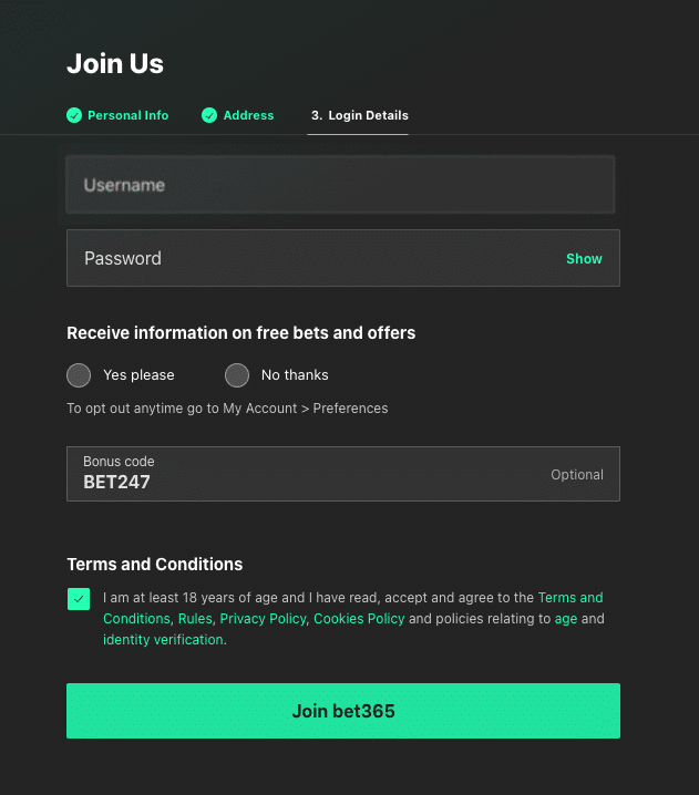 Bet365 Ireland sign up